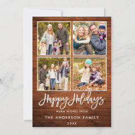 ブラシスクリプトハッピーホリデー素朴ウッド4写真 シーズンカード