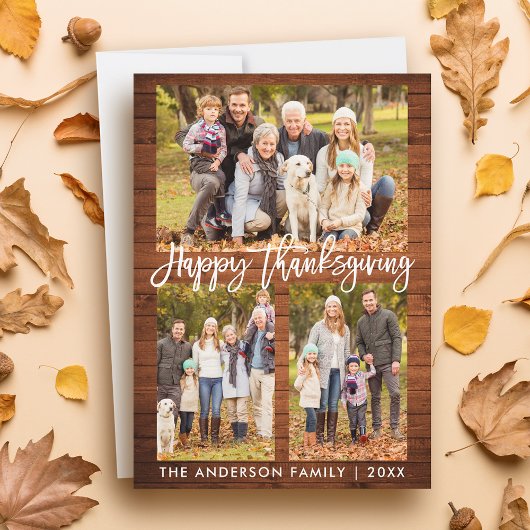 ブラシスクリプトハッピー感謝木材3枚 シーズンカード