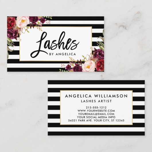 ブラシスクリプトバーガンディフローラのラッストライプのシュ 名刺 (正面/裏面)