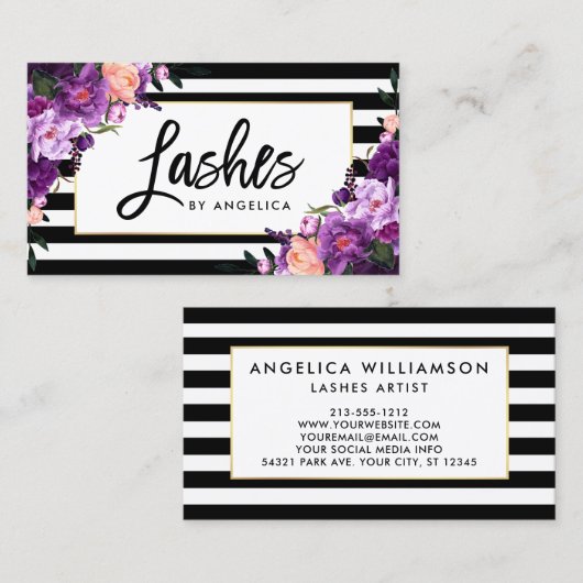 ブラシスクリプトパープルフローラのラッストライプのシュ 名刺 (正面/裏面)