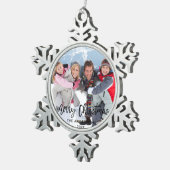 ブラシスクリプトファミリーフォトメリークリスマス スノーフレークピューターオーナメント (右)