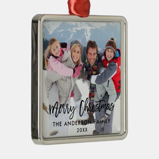 ブラシスクリプトファミリーフォトメリークリスマスsq メタルオーナメント (右)