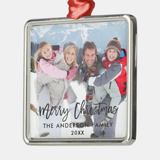 ブラシスクリプトファミリーフォトメリークリスマスsq メタルオーナメント (左)