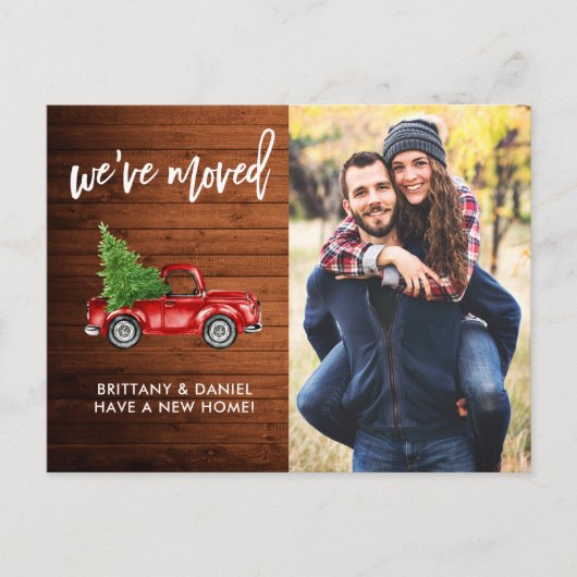 ブラシスクリプトフォトア素朴ドレス変更レッドトラック ポストカード (正面)