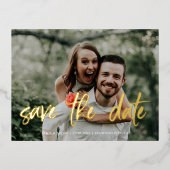 ブラシスクリプトフォトウェディング日付の保存 箔招待状ポストカード (正面)