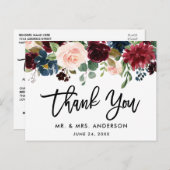 ブラシスクリプトブルゴーニュ結婚ブルーフローラ感謝していズ ポストカード (正面/裏面)