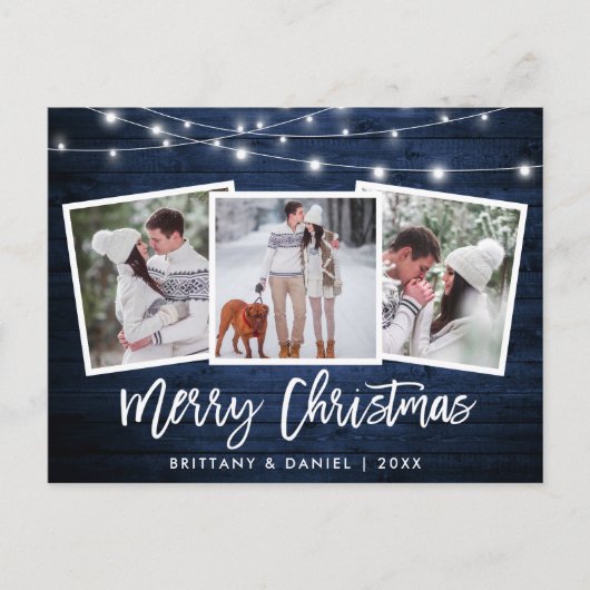 ブラシスクリプトブルーウッドライト3フォトクリスマス ポストカード (正面)