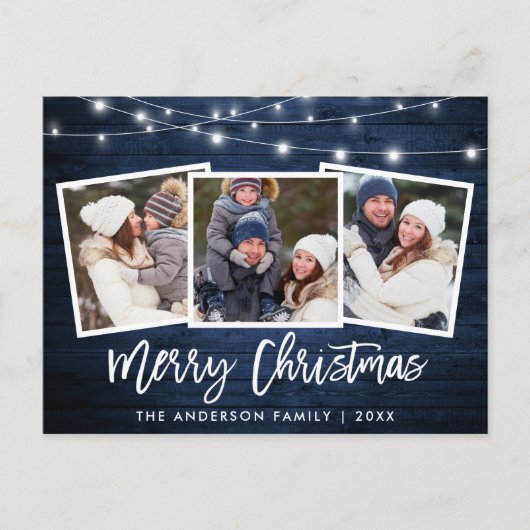 ブラシスクリプトブルーウッドライト3フォトクリスマス ポストカード (正面)