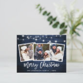 ブラシスクリプトブルーウッドライト3フォトクリスマス ポストカード (スタンド正面)