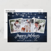 ブラシスクリプトブルーウッドライト3フォトホリデー ポストカード (正面/裏面)