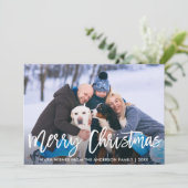 ブラシスクリプトブルーメリークリスマスファミリーカード 招待状 (スタンド正面)