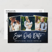 ブラシスクリプトブルー救ウッド私たちの日付3写真 ポストカード (正面/裏面)