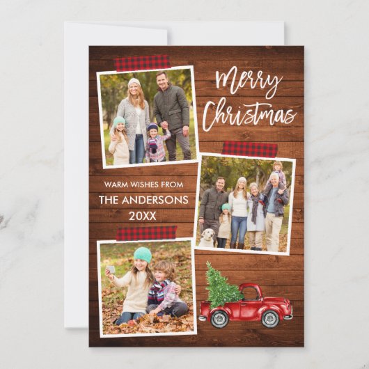 ブラシスクリプトプレイドクラフトテープウッドトラッククリスマス シーズンカード (正面)