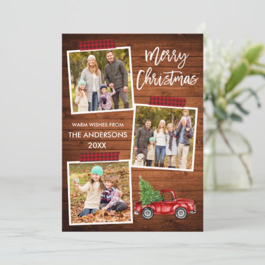 ブラシスクリプトプレイドクラフトテープウッドトラッククリスマス シーズンカード (スタンド正面)