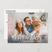 ブラシスクリプトメリーと明るい家族のフォトホリデー ポストカード (正面/裏面)