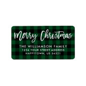 ブラシスクリプトメリークリスマスグリーンプレイドアドレス ラベル (正面)