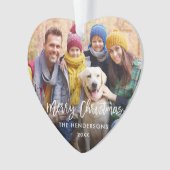 ブラシスクリプトメリークリスマスフォトレッドバックハート オーナメント (正面)