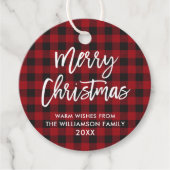 ブラシスクリプトメリークリスマスレッドバッファロープレイド フェイバータグ (正面)