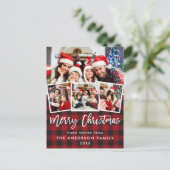 ブラシスクリプトメリークリスマスレッドプレイド4写真 ポストカード (スタンド正面)