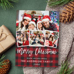 ブラシスクリプトメリークリスマスレッドプレイド4写真 ポストカード<br><div class="desc">ブラシモダンスクリプトメリークリスマスレッドプレイドポストカード – 4枚の写真</div>
