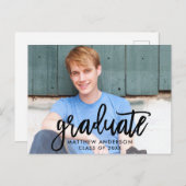 ブラシスクリプトモダンの卒業発表 インビテーションポストカード (正面/裏面)