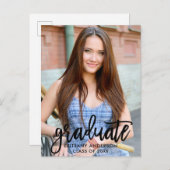 ブラシスクリプトモダン写真の卒業発表 インビテーションポストカード (正面/裏面)