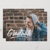 ブラシスクリプトモダン卒業の両面フォトパーティー 招待状 (正面/裏面)