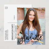 ブラシスクリプトモダン卒業パーティーの写真 インビテーションポストカード (正面/裏面)