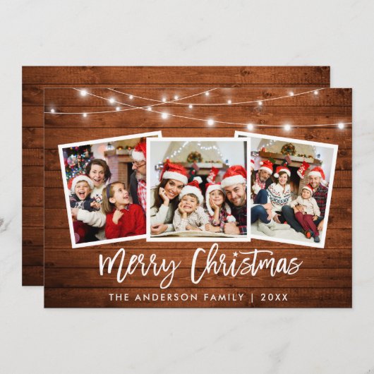 ブラシスクリプトライトウッド3フォトクリスマススター シーズンカード (正面/裏面)