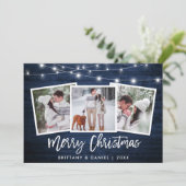 ブラシスクリプトライトブルーウッド3フォトクリスマス シーズンカード (スタンド正面)