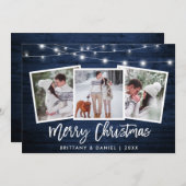 ブラシスクリプトライトブルーウッド3フォトクリスマス シーズンカード (正面/裏面)