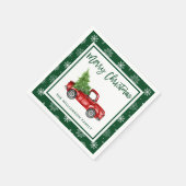 ブラシスクリプトレッドヴィンテージトラッククリスマスパーティーGR スタンダードカクテルナプキン (角)