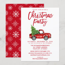 ブラシスクリプトレッドヴィンテージトラッククリスマスパーティーSB 招待状