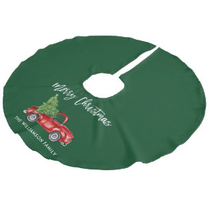 ブラシスクリプトヴィンテージトラッククリスマスグリーン フェイクリネンツリースカート