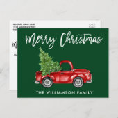 ブラシスクリプトヴィンテージトラッククリスマスツリーグリーン ポストカード (正面/裏面)