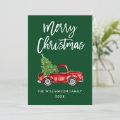 ブラシスクリプトヴィンテージトラックグリーンクリスマスカードSB 招待状 (スタンド正面)