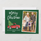 ブラシスクリプトヴィンテージトラックフォトクリスマスグリーン シーズンカード (正面)
