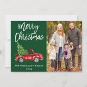 ブラシスクリプトヴィンテージトラックフォトクリスマスグリーン シーズンカード (正面)