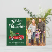 ブラシスクリプトヴィンテージトラックフォトクリスマスグリーン シーズンカード (スタンド正面)