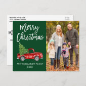 ブラシスクリプトヴィンテージトラックフォトクリスマスグリーン ポストカード (正面/裏面)