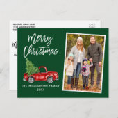 ブラシスクリプトヴィンテージトラックフォトクリスマスグリーン ポストカード (正面/裏面)