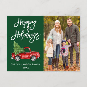 ブラシスクリプトヴィンテージトラックフォトホリデーズグリーン ポストカード