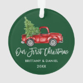 ブラシスクリプトヴィンテージトラック初めてのクリスマス緑 オーナメント (裏面)
