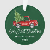 ブラシスクリプトヴィンテージトラック初めてのクリスマス緑 オーナメント (正面)
