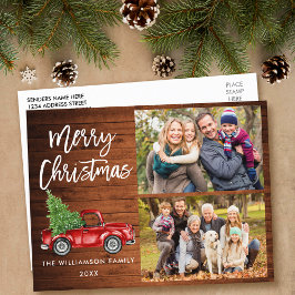 ブラシスクリプトヴィンテージトラック2フォトクリスマスウッド ポストカード