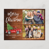 ブラシスクリプトヴィンテージトラック2フォトクリスマスウッド ポストカード (正面)