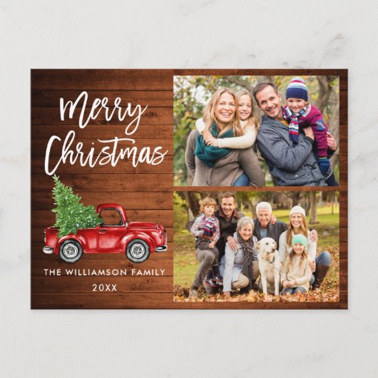ブラシスクリプトヴィンテージトラック2フォトクリスマスウッド ポストカード (正面)