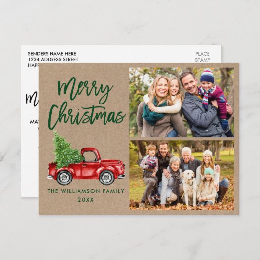 ブラシスクリプトヴィンテージトラック2フォトクリスマスクラフト ポストカード (正面/裏面)