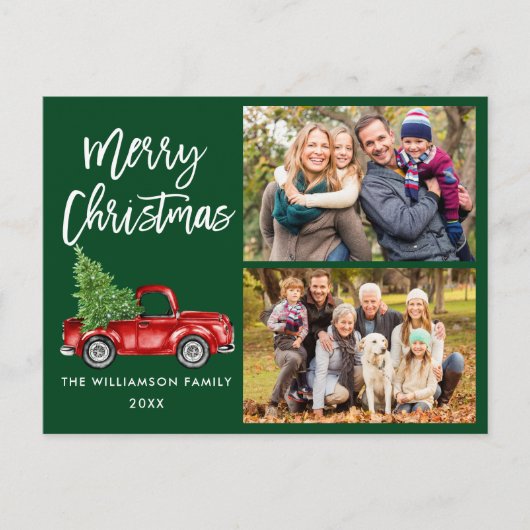 ブラシスクリプトヴィンテージトラック2フォトクリスマスグリーン ポストカード (正面)