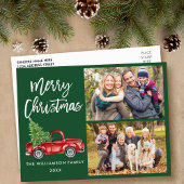 ブラシスクリプトヴィンテージトラック2フォトクリスマスグリーン ポストカード